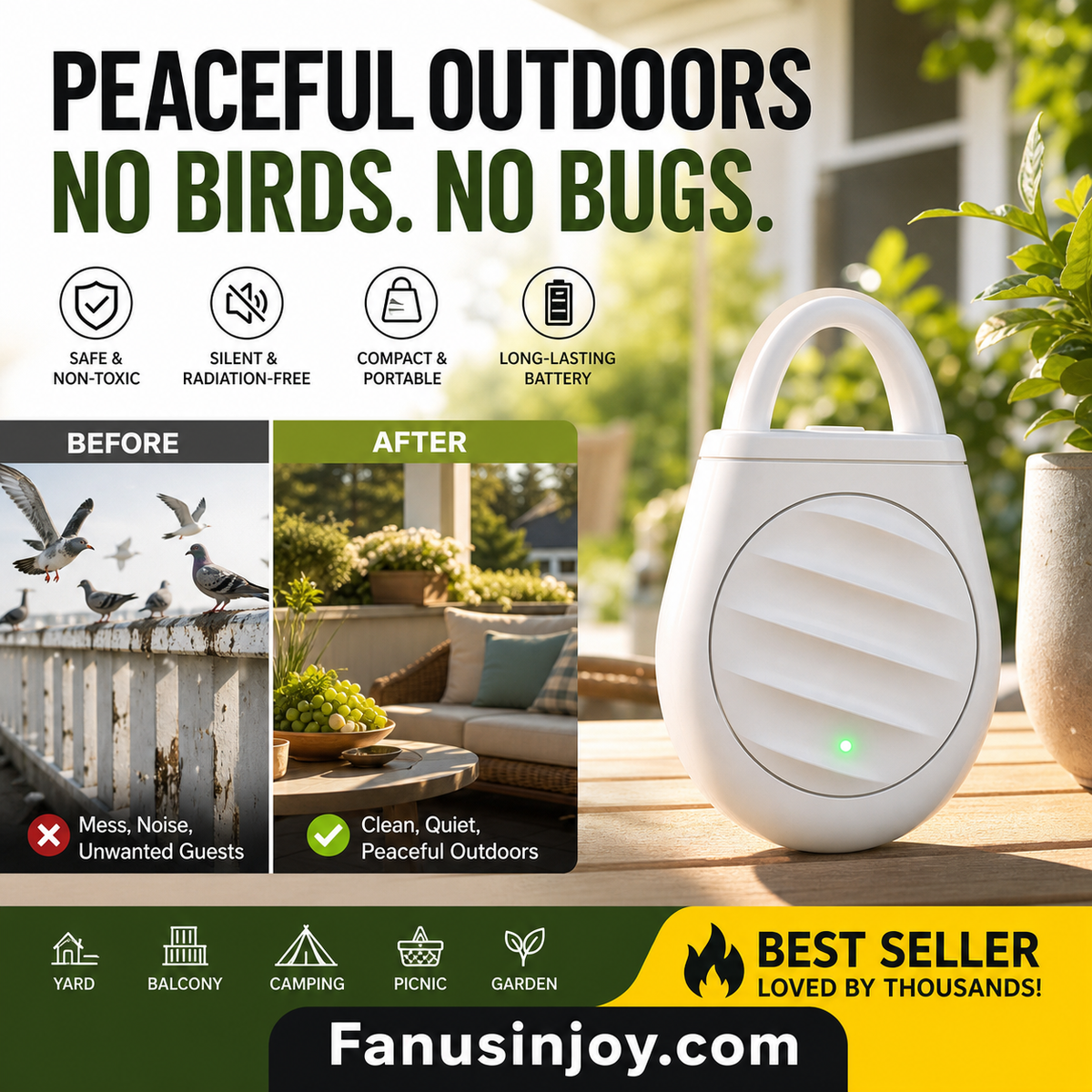 🔥Limited time offer Buy 3 get 2 free!🐦No more trouble from birds, beasts and locusts!Portable Ultrasonic Bird Repellent Keychain