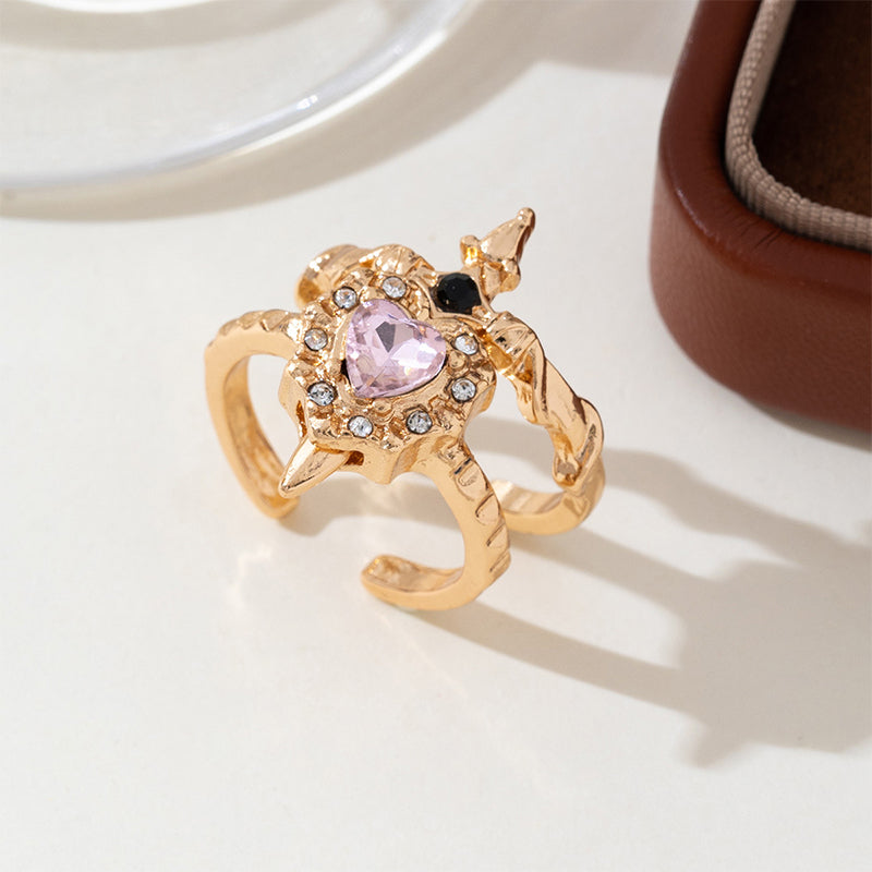 ⏳Time-Limited Special⏰Vintage Sword Piercing Heart Ring – Adjustable, Pink Rhinestone, Gothic Edge ⚔️