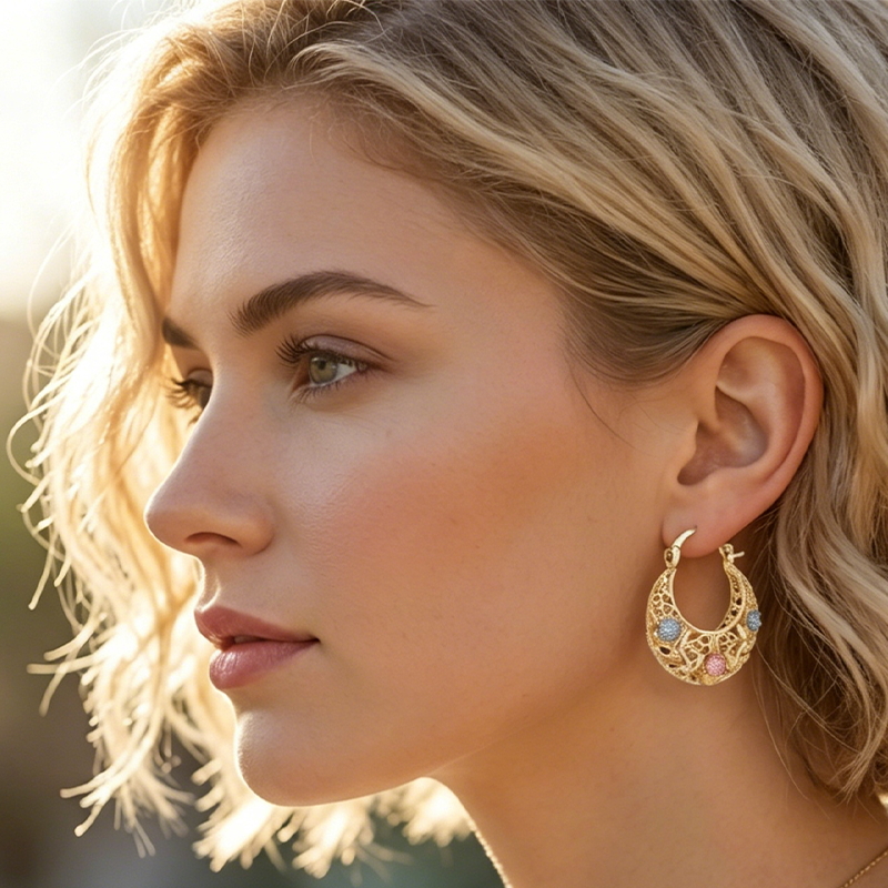 ⏳Time-Limited Special⏰Gold-Plated Crescent Hoop Earrings with Enamel Flowers – Delicate, floral charm & perfect for everyday elegance or gifting 🌸