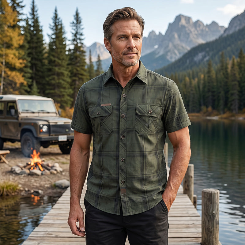 👔50% OFF! 🍂 Men's Casual Plaid Short Sleeve Shirt – Classic Pattern, Relaxed Fit, Breathable Comfort ✨