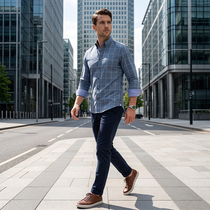π50% OFF! β¨Men's Modern Fit Windowpane Shirt β Contrast Details, Button-Down, Premium Blend π