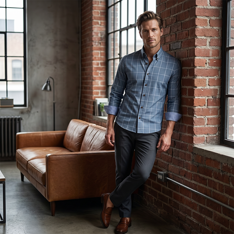 π50% OFF! β¨Men's Modern Fit Windowpane Shirt β Contrast Details, Button-Down, Premium Blend π