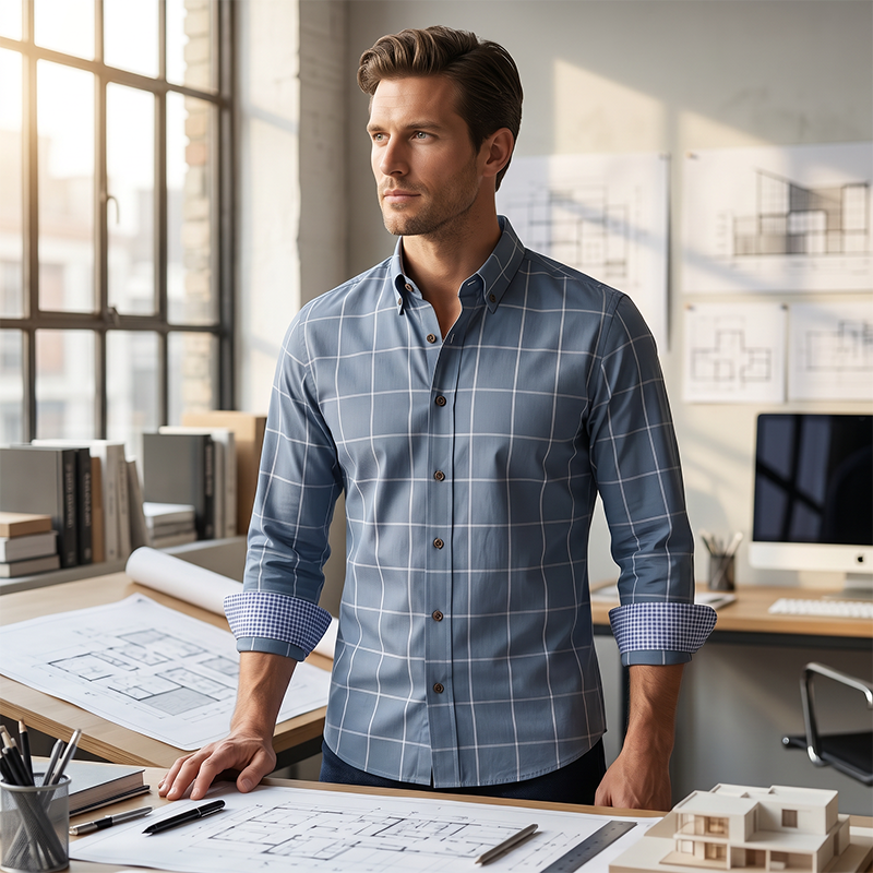 π50% OFF! β¨Men's Modern Fit Windowpane Shirt β Contrast Details, Button-Down, Premium Blend π