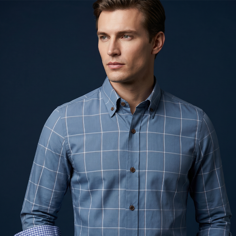 π50% OFF! β¨Men's Modern Fit Windowpane Shirt β Contrast Details, Button-Down, Premium Blend π