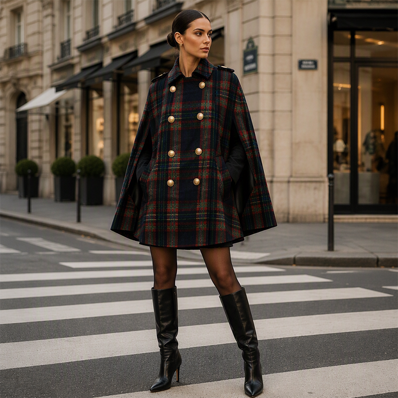 Women's Vintage Plaid Cape Coat