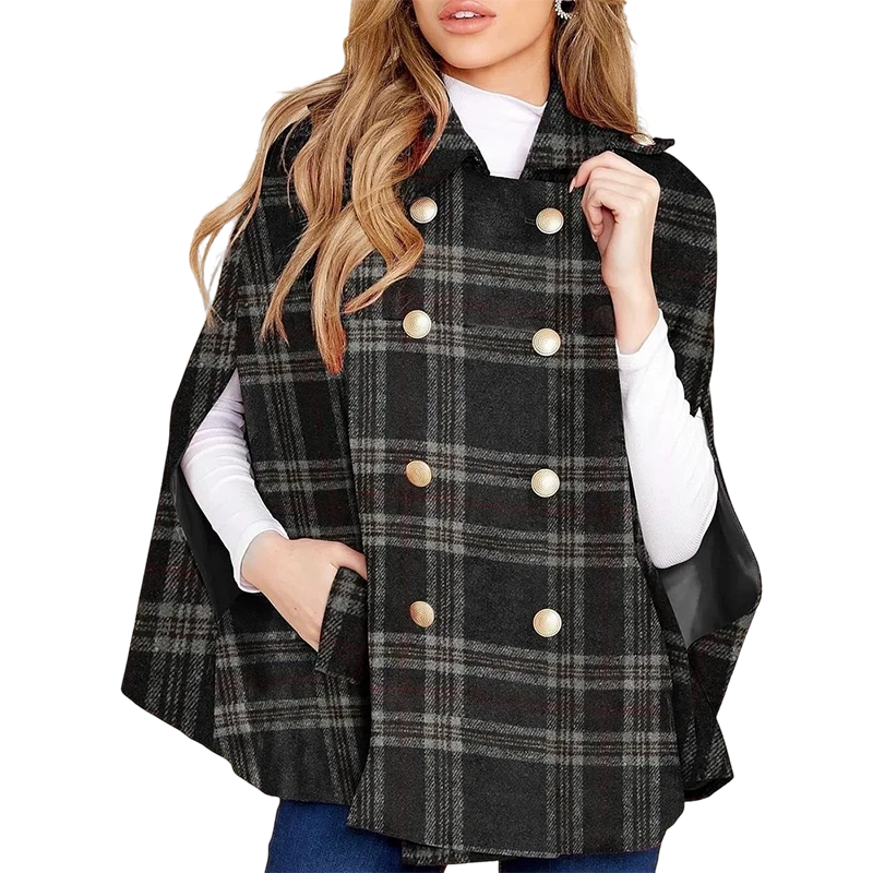 Women's Vintage Plaid Cape Coat
