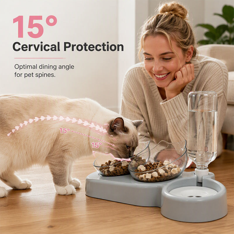 2-in-1 Ergonomic Elevated Tilted Pet Bowl