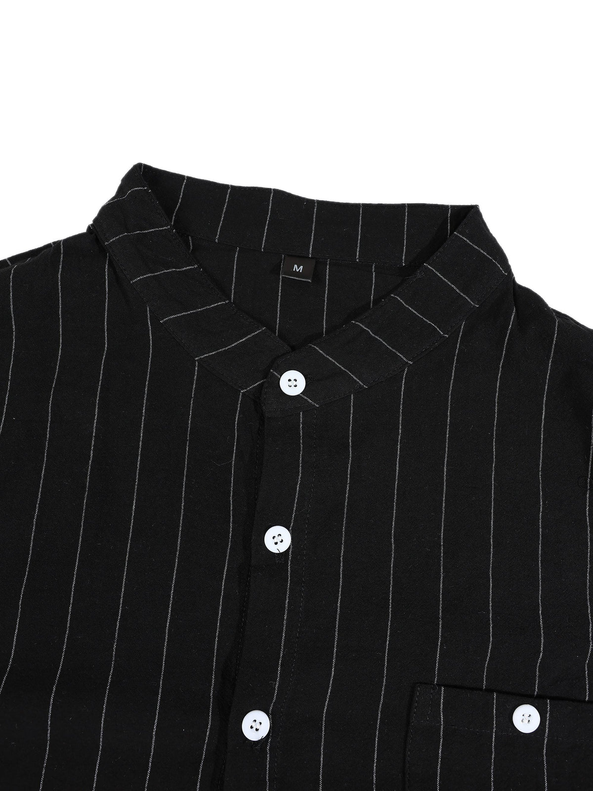 Men's striped long-sleeve shirt with a stand-up collar and trousers
