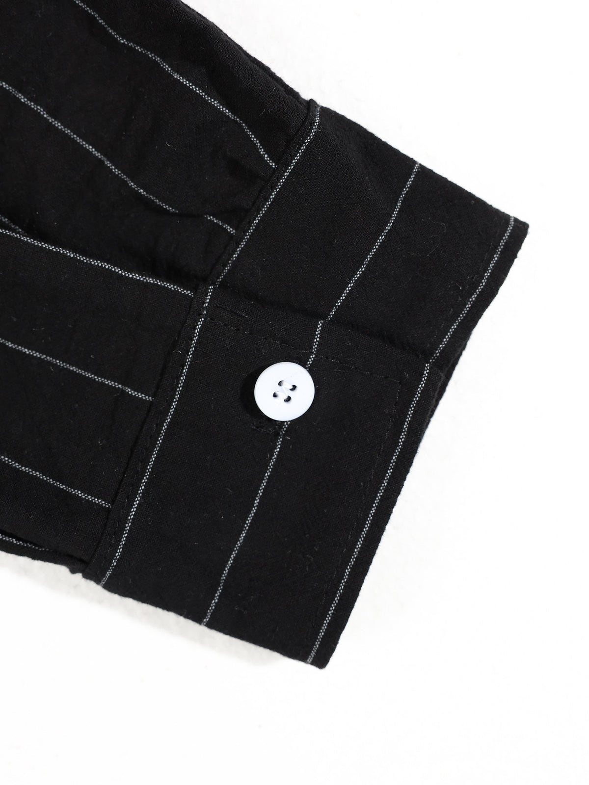 Men's striped long-sleeve shirt with a stand-up collar and trousers
