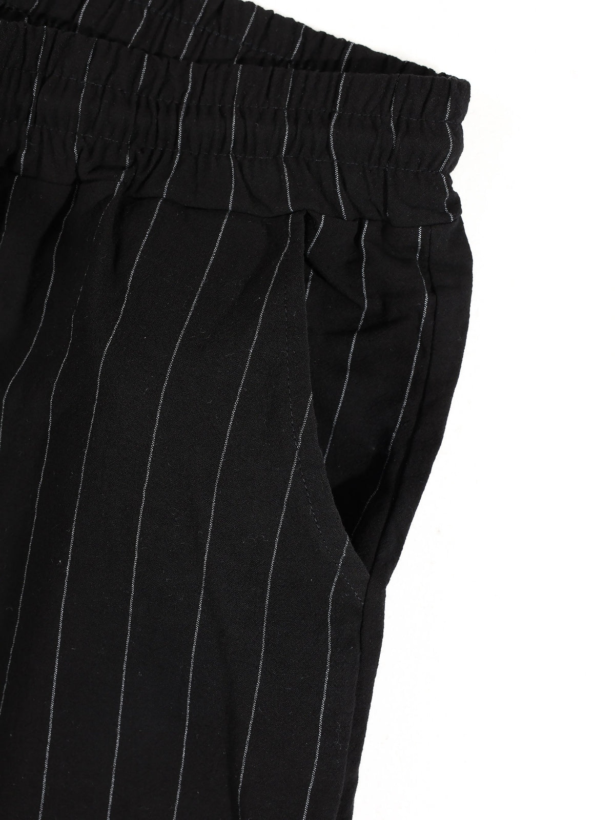 Men's striped long-sleeve shirt with a stand-up collar and trousers