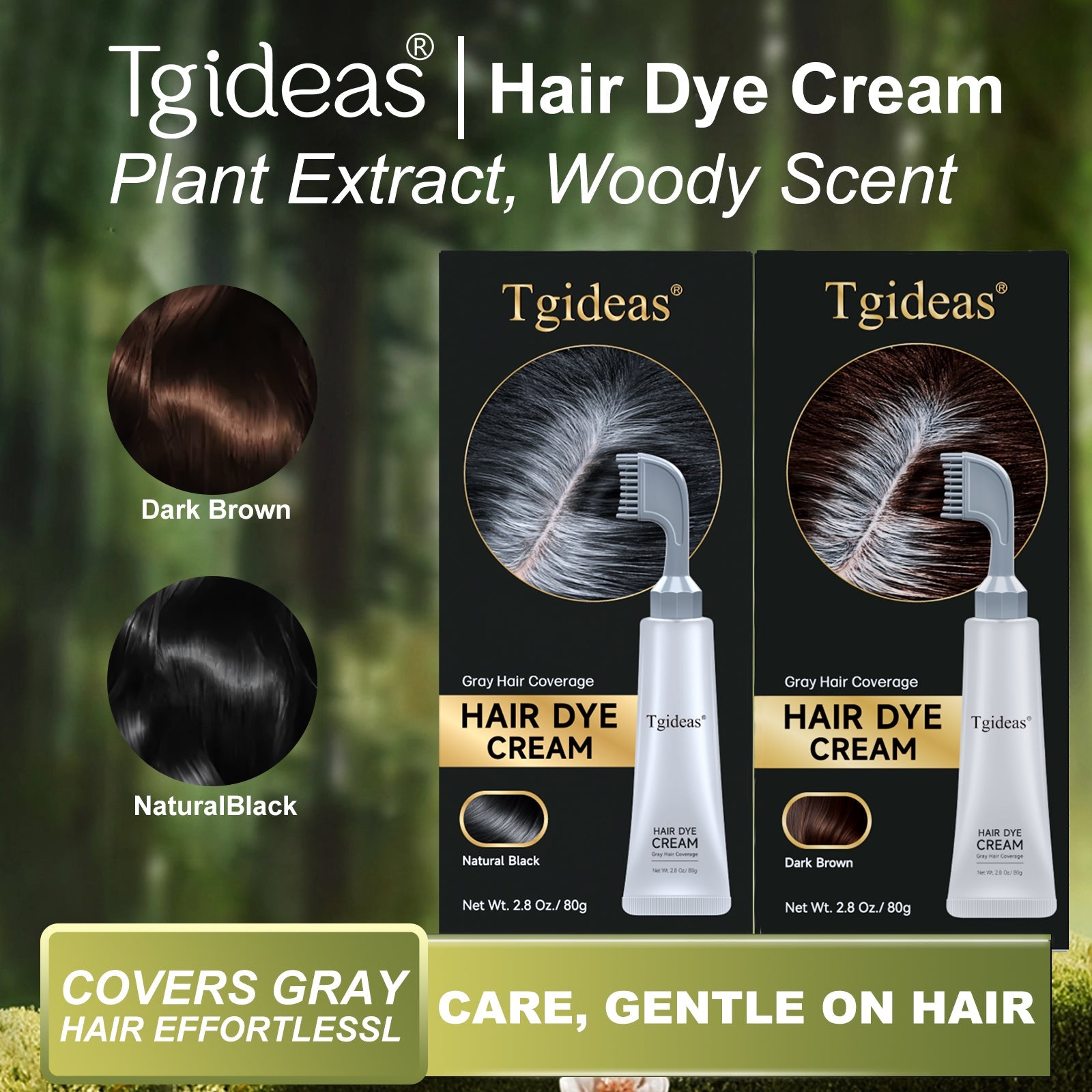Comb‑In Hair Dye Comb- Natural Black & Dark Brown