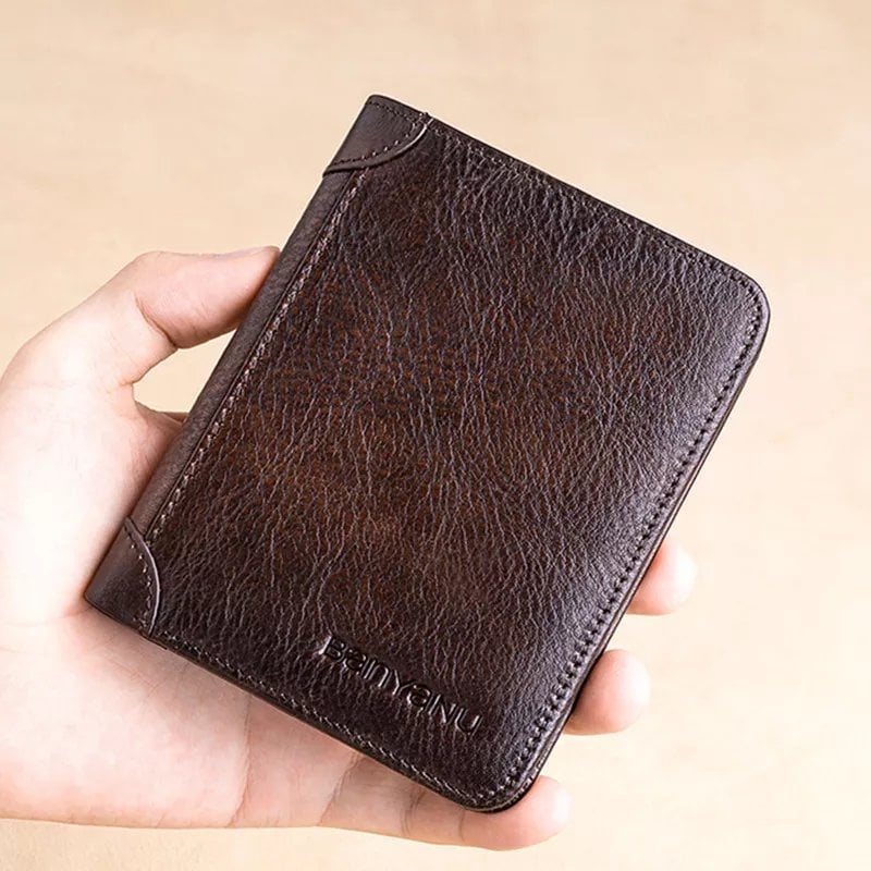 ⏳Time-Limited Special⏰Minimalist RFID Blocking Leather Wallet for Men – Ultra-Thin, Genuine Top-Layer Cowhide, Short Design for Everyday Carry