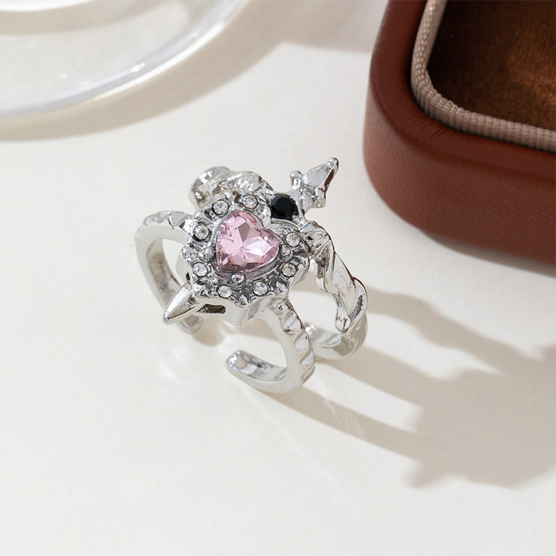 ⏳Time-Limited Special⏰Vintage Sword Piercing Heart Ring – Adjustable, Pink Rhinestone, Gothic Edge ⚔️