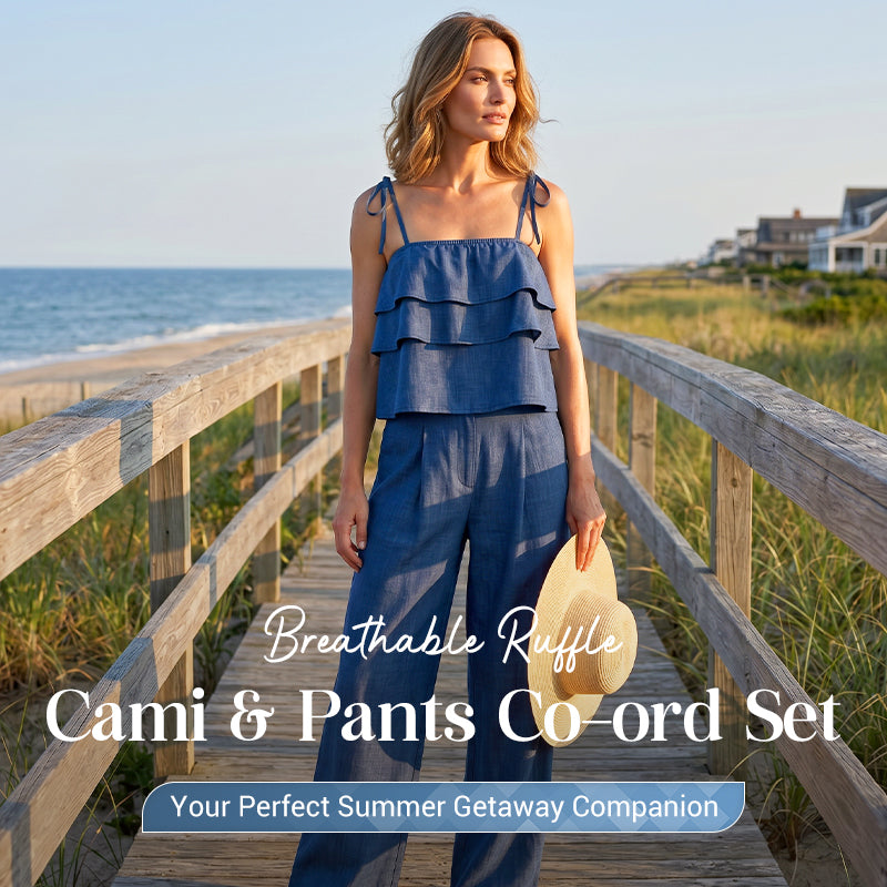 💙Breathable Ruffle Cami & Pants Co-ord Set