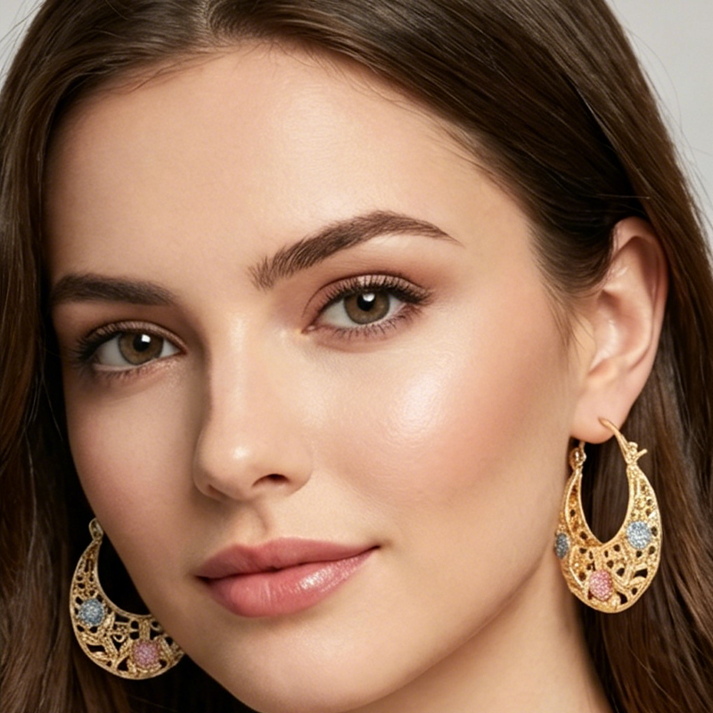 ⏳Time-Limited Special⏰Gold-Plated Crescent Hoop Earrings with Enamel Flowers – Delicate, floral charm & perfect for everyday elegance or gifting 🌸