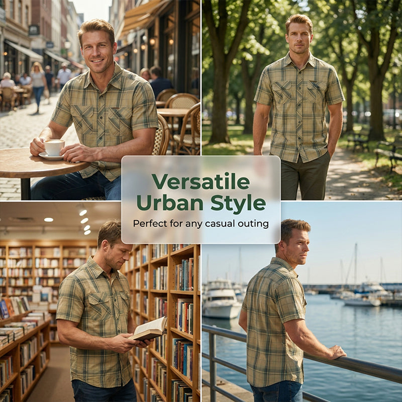 👔50% OFF! 🍂 Men's Casual Plaid Short Sleeve Shirt – Classic Pattern, Relaxed Fit, Breathable Comfort ✨