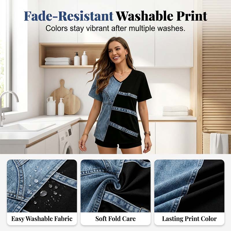 👕 Denim Print V-Neck Tee – Soft, Chic, Effortless Style 🌀