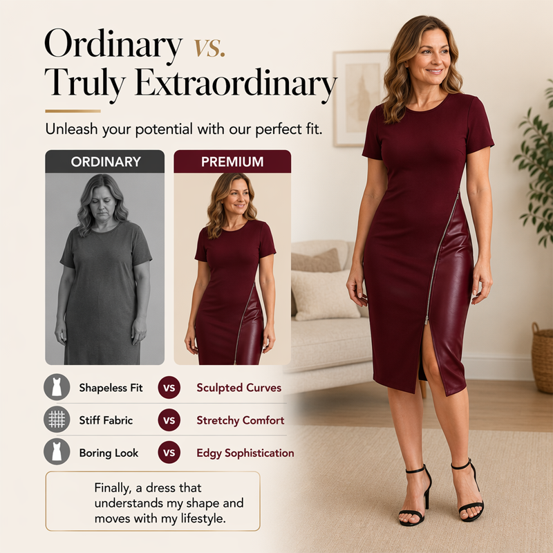 Women's Elegant Faux Leather Patchwork Dress