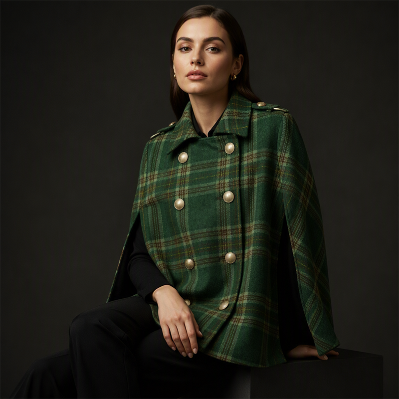 Women's Vintage Plaid Cape Coat