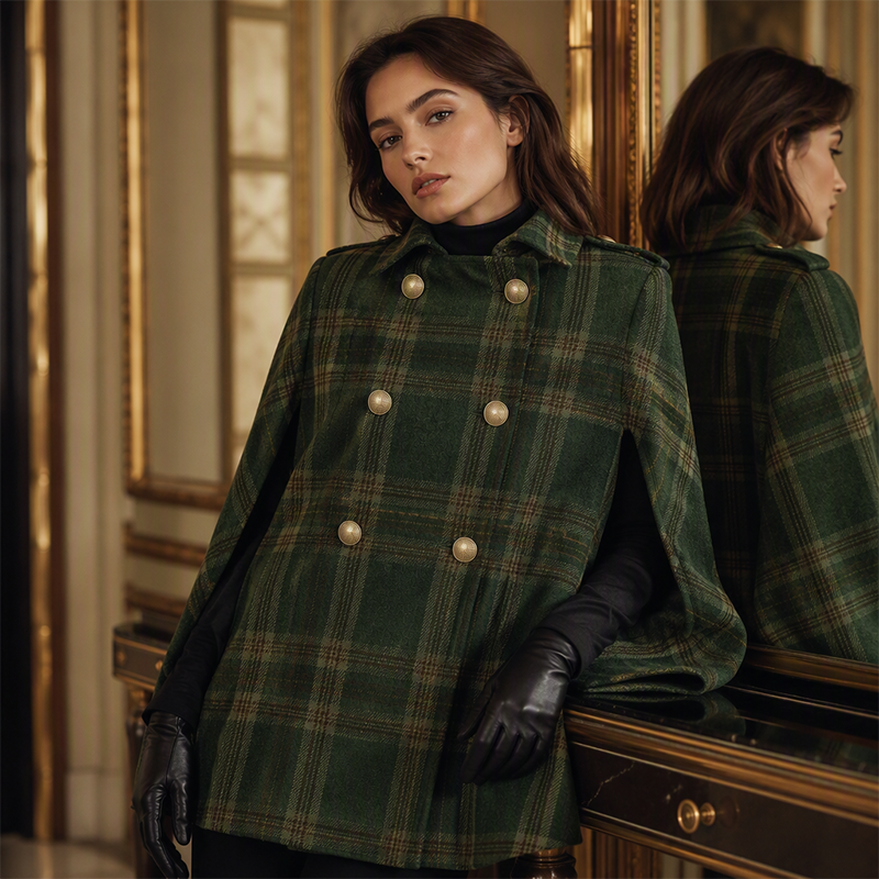 Women's Vintage Plaid Cape Coat