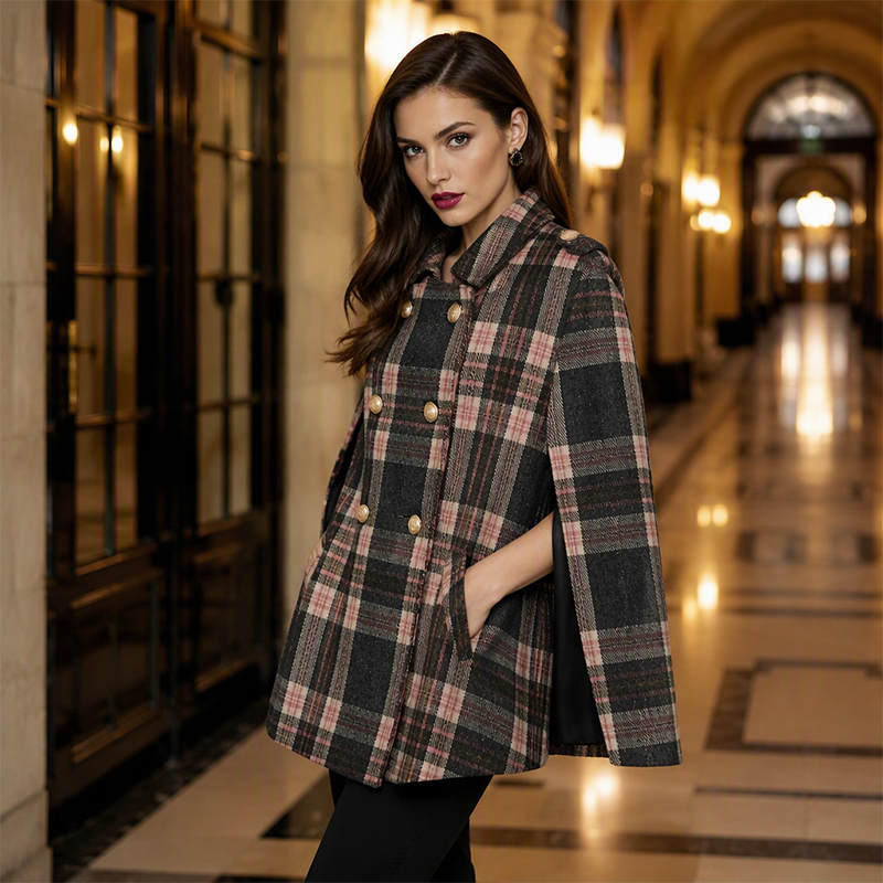 Women's Vintage Plaid Cape Coat