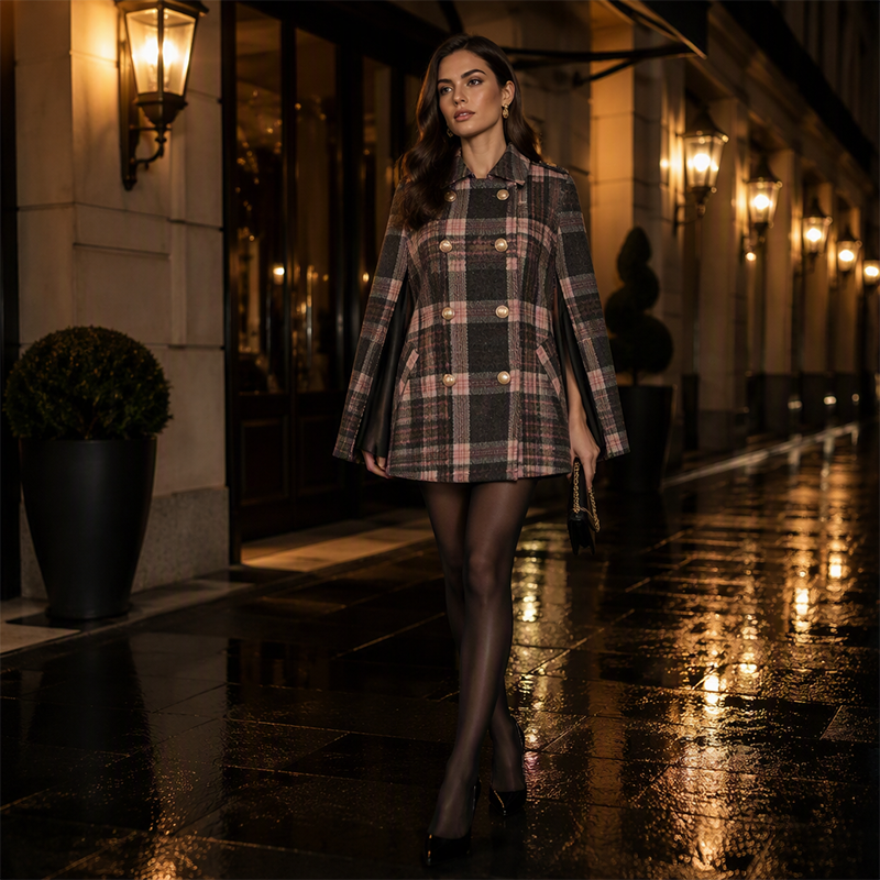 Women's Vintage Plaid Cape Coat