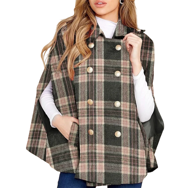 Women's Vintage Plaid Cape Coat