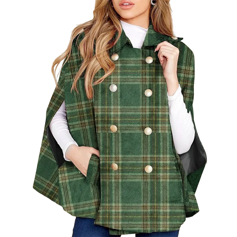 Women's Vintage Plaid Cape Coat