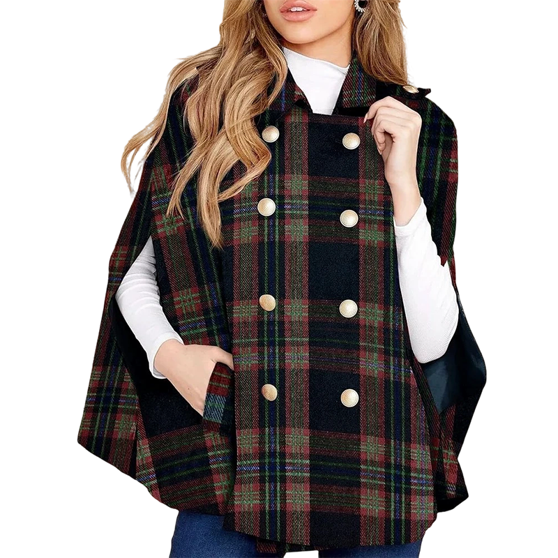 Women's Vintage Plaid Cape Coat