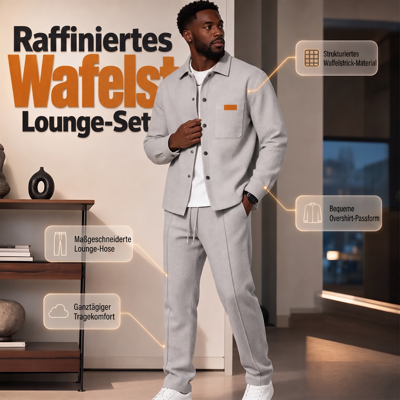 Two-Piece Men's Leisure Set: Waffle Knit Jacket and Pants