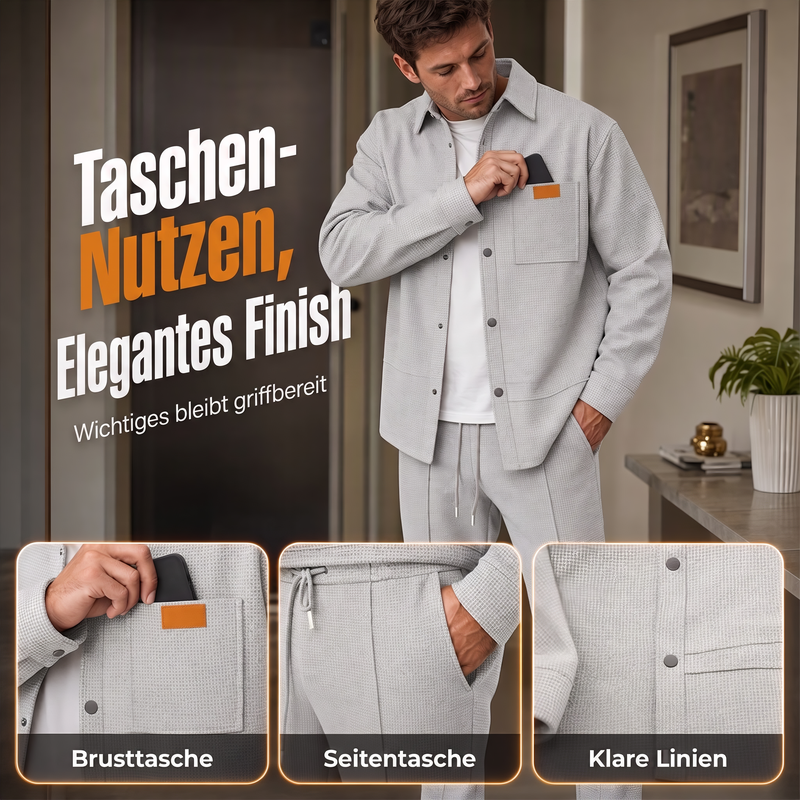 Two-Piece Men's Leisure Set: Waffle Knit Jacket and Pants