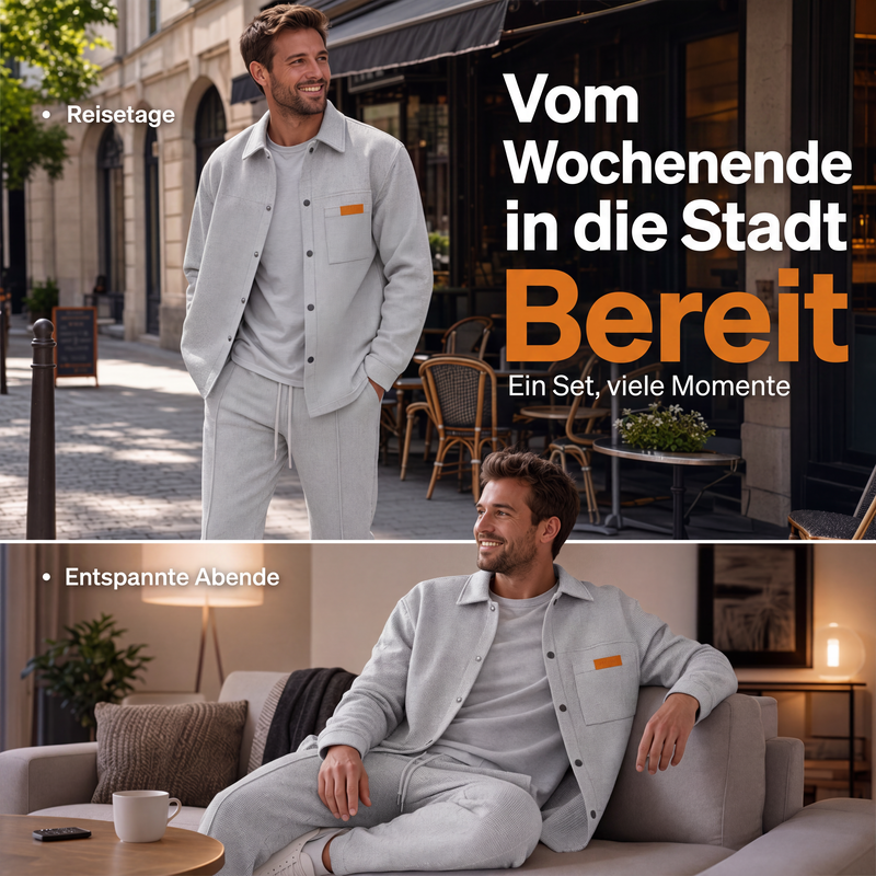Two-Piece Men's Leisure Set: Waffle Knit Jacket and Pants