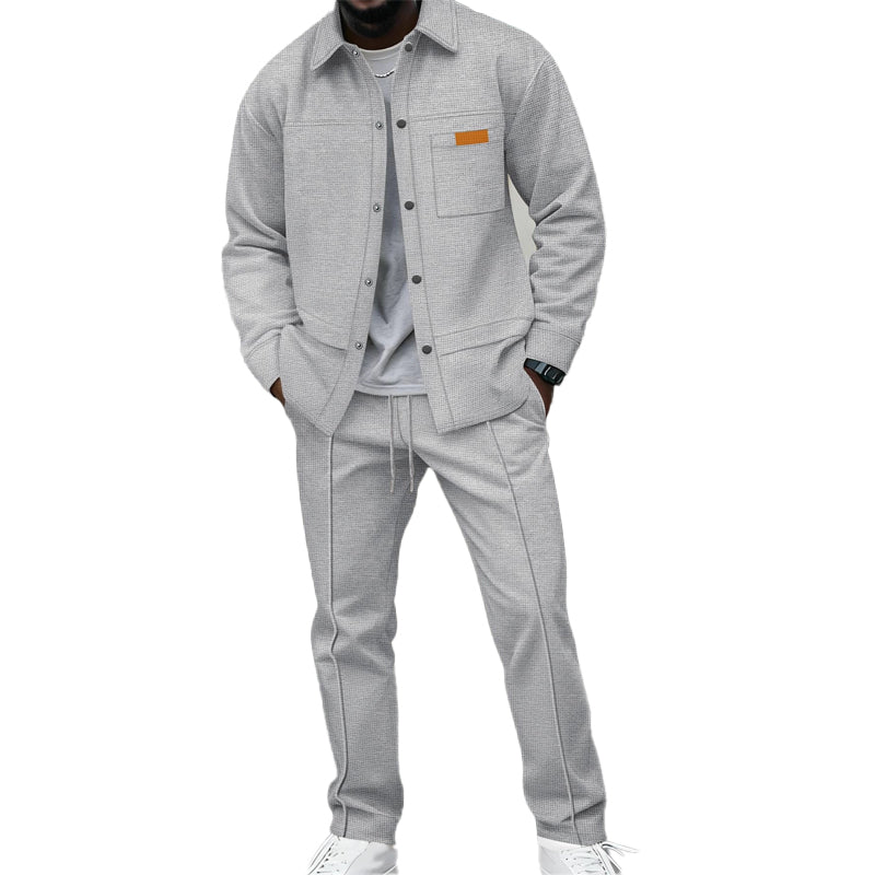 Two-Piece Men's Leisure Set: Waffle Knit Jacket and Pants