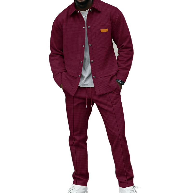 Two-Piece Men's Leisure Set: Waffle Knit Jacket and Pants