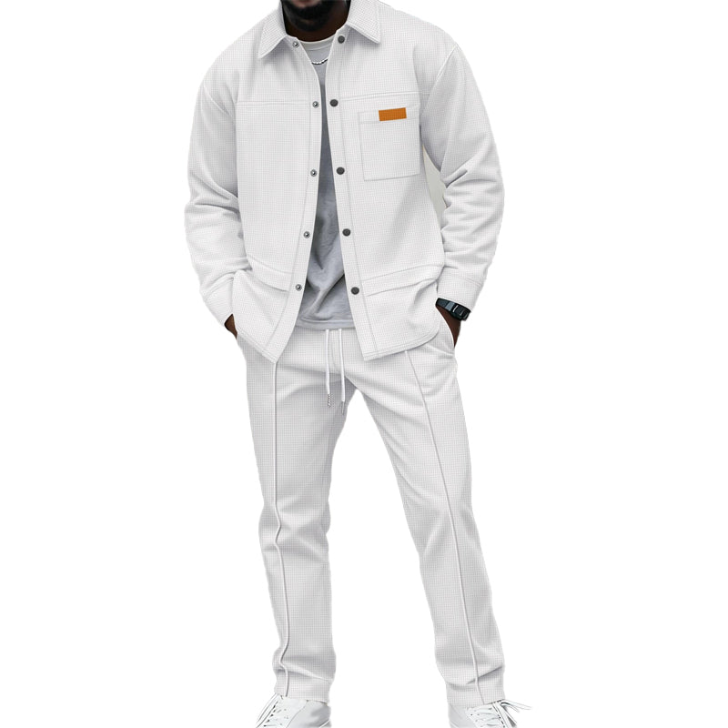 Two-Piece Men's Leisure Set: Waffle Knit Jacket and Pants