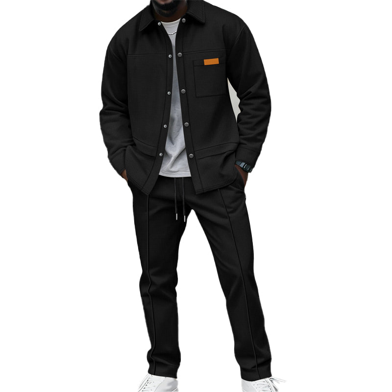 Two-Piece Men's Leisure Set: Waffle Knit Jacket and Pants