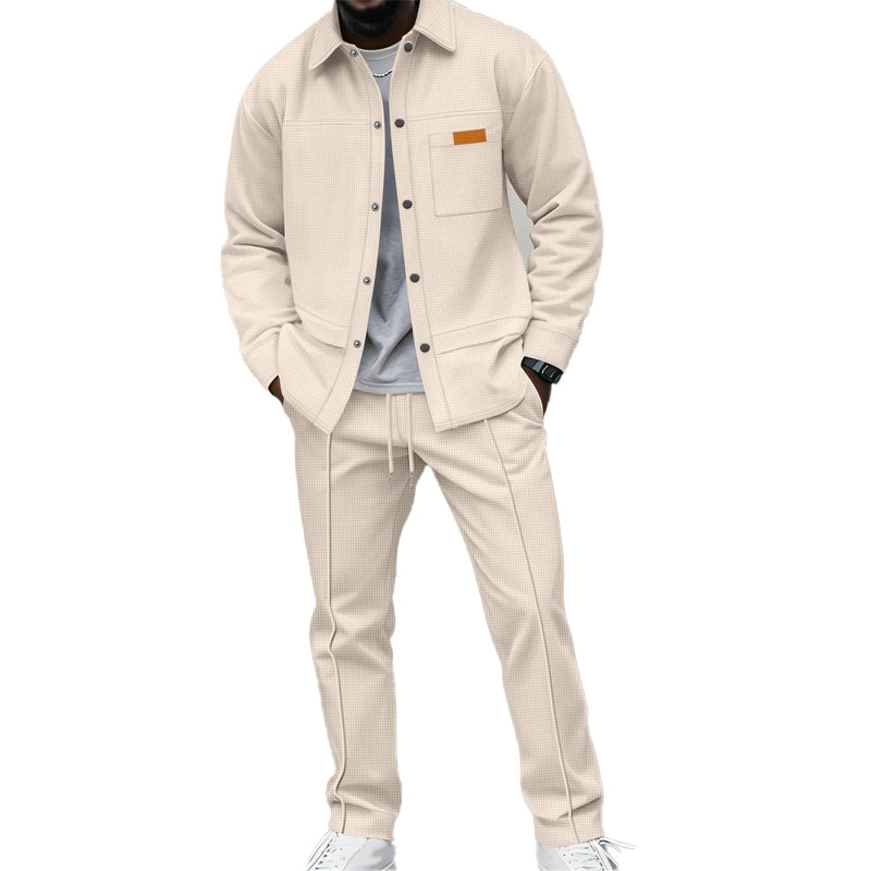Two-Piece Men's Leisure Set: Waffle Knit Jacket and Pants