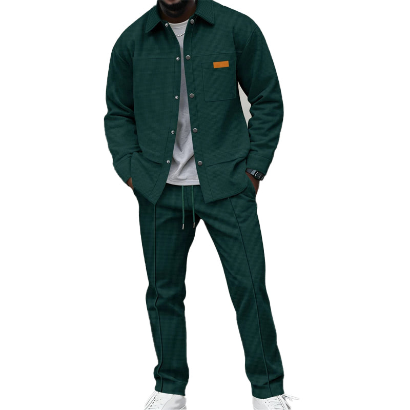 Two-Piece Men's Leisure Set: Waffle Knit Jacket and Pants
