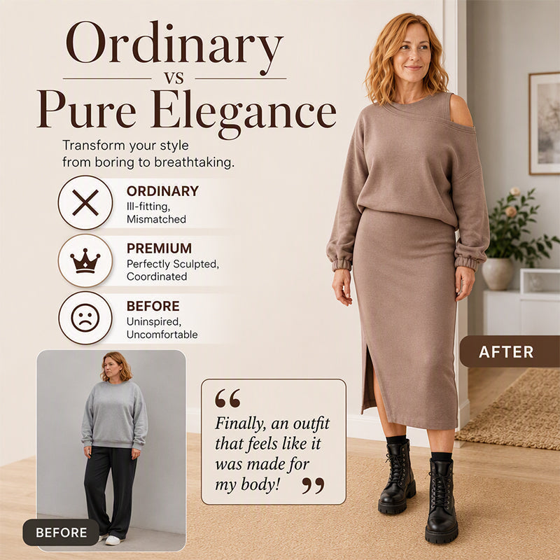 Women's Slanted Shoulder Sweatshirt & Sleeveless Dress Set