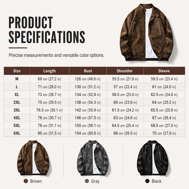 🧥 Suede-Look Texture, Relaxed Style | Men's Stand-Collar Oversized Bomber Jacket ⚡ Free Shipping
