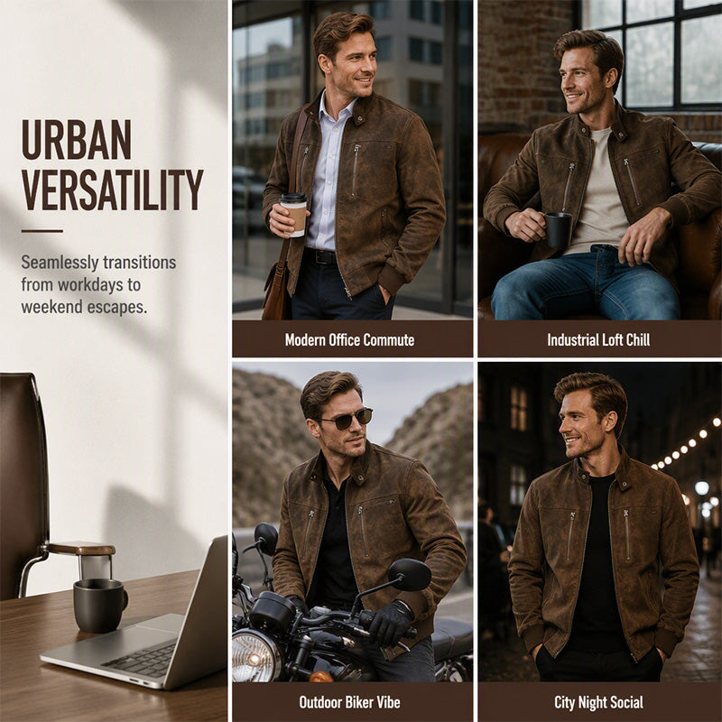 🧥 Suede-Look Texture, Relaxed Style | Men's Stand-Collar Oversized Bomber Jacket ⚡ Free Shipping