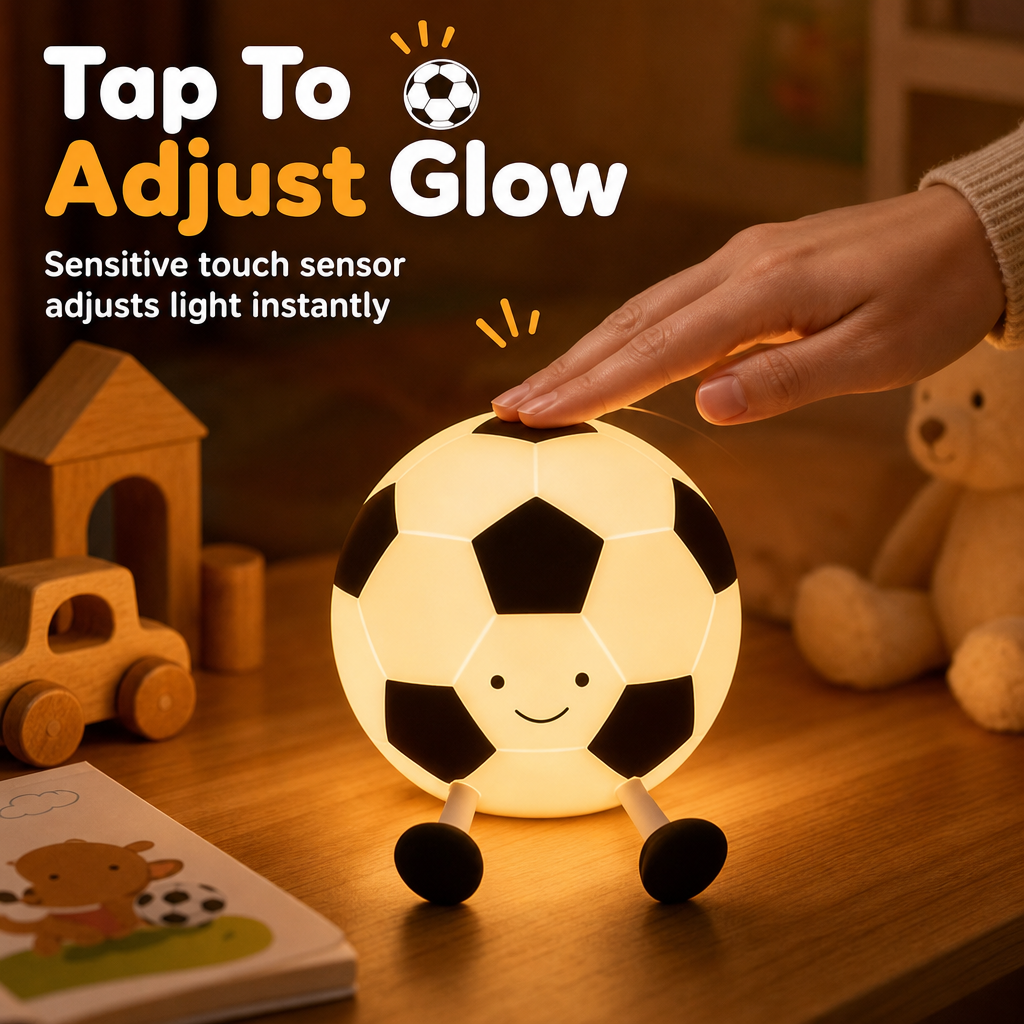⚽ Rechargeable Soccer Night Lights✨ – Eye-Caring Silicone Tap Lamp | Soft Glow, Cute Design | Perfect Nursery Lamp for Kids' Bedroom.