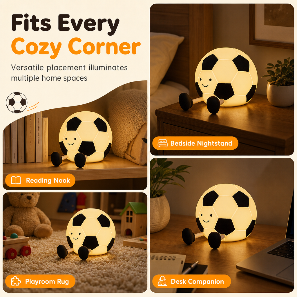⚽ Rechargeable Soccer Night Lights✨ – Eye-Caring Silicone Tap Lamp | Soft Glow, Cute Design | Perfect Nursery Lamp for Kids' Bedroom.