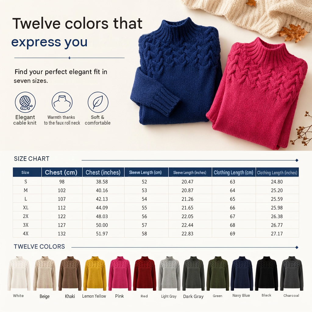 Casual solid color turtleneck knitted sweater